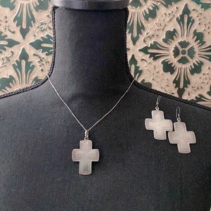 Beautiful ALL TRIBES Sterling Silver Southwestern Cross And Earrings Set